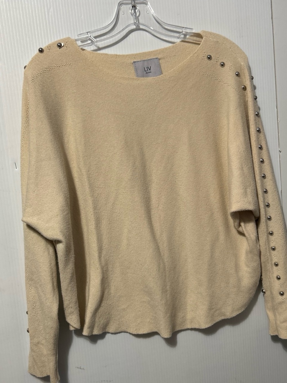 Milano Cream Ribbed Knit Sweater with Subtle Sheen